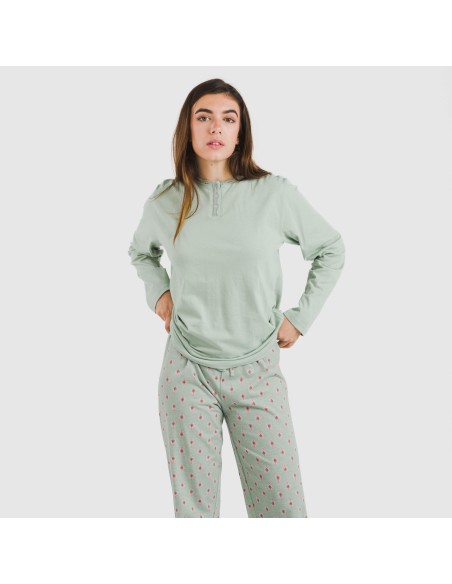Pigiama lungo cotone Alessia verde tiffany Pigiama lungo cotone Alessia verde tiffany
