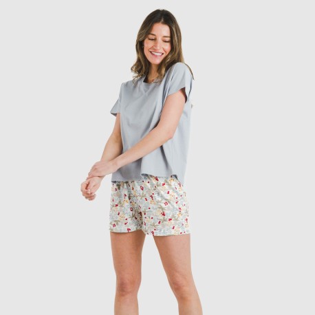 Pigiama corto manica ampia cotone Viena indaco