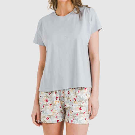 Pigiama corto manica ampia cotone Viena indaco