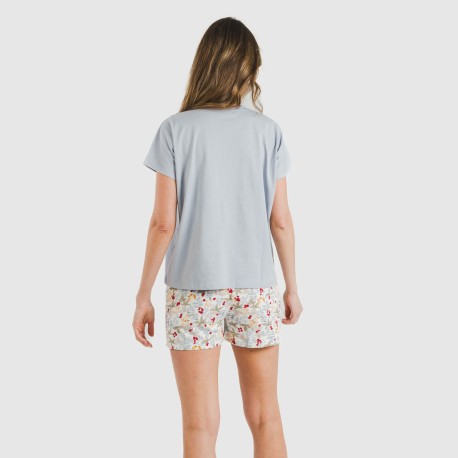 Pigiama corto manica ampia cotone Viena indaco