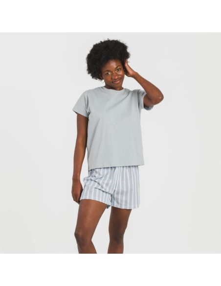 Pigiama corto manica ampia cotone Raya Marsella indaco