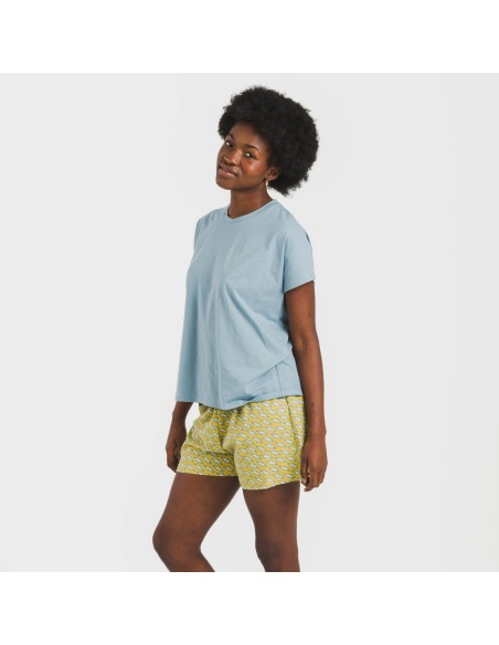 Pigiama corto manica ampia cotone Sisena blu acqua