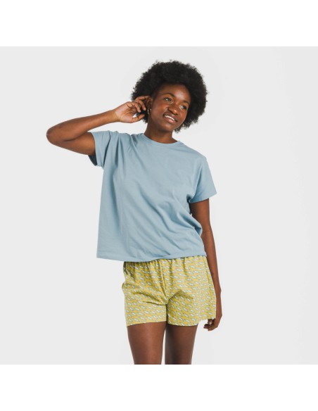 Pigiama corto manica ampia cotone Sisena blu acqua