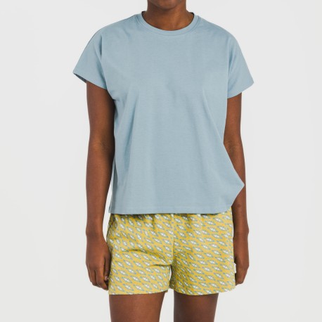 Pigiama corto manica ampia cotone Sisena blu acqua