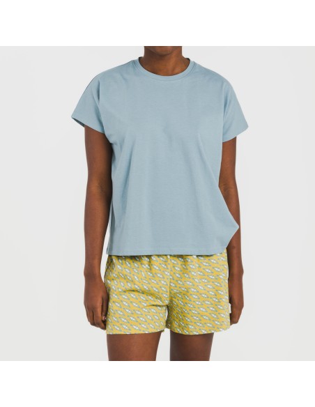 Pigiama corto manica ampia cotone Sisena blu acqua