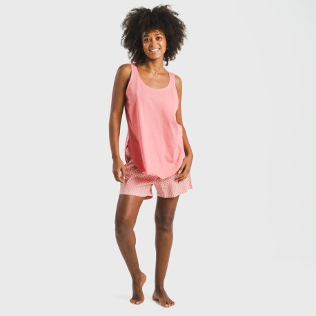 Pigiama corto canotta cotone Sassy corallo