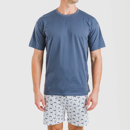 Pigiama corto cotone uomo Saachi blu