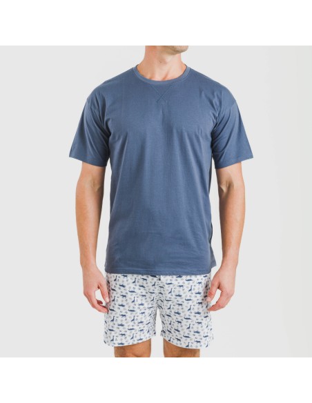 Pigiama corto cotone uomo Saachi blu Pigiama corto cotone uomo Saachi blu