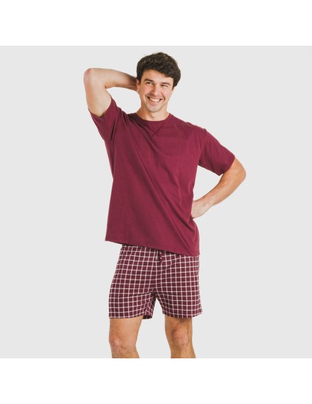 Pigiama corto cotone uomo Cuadro Roberto bordeaux Pigiama corto cotone uomo Cuadro Roberto bordeaux