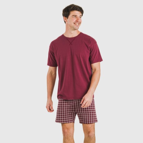 Pigiama corto cotone uomo Cuadro Roberto bordeaux