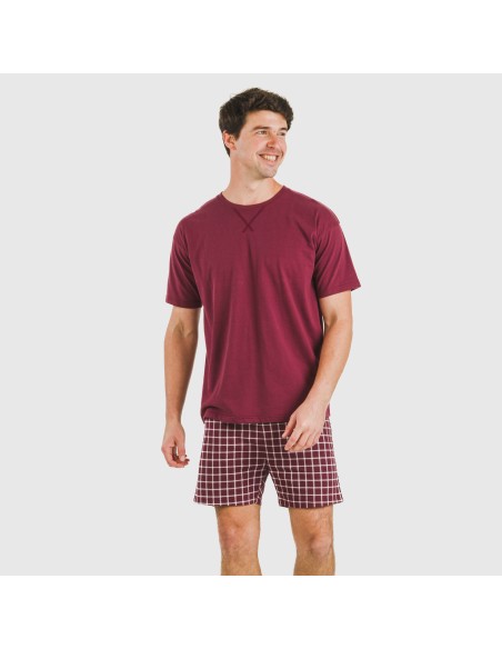 Pigiama corto cotone uomo Cuadro Roberto bordeaux Pigiama corto cotone uomo Cuadro Roberto bordeaux