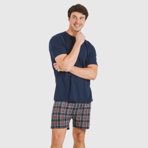 Pigiama corto cotone uomo Cuadro Cefiro blu