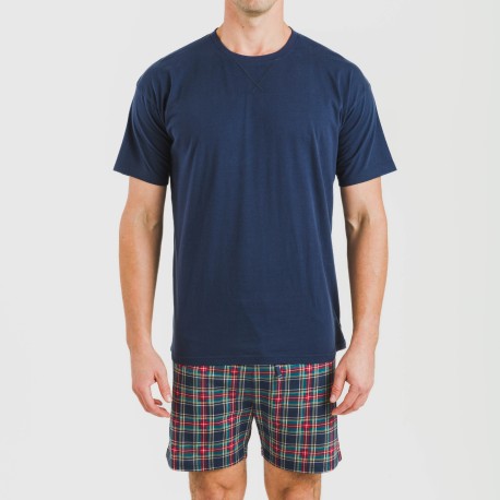 Pigiama corto cotone uomo Cuadro Cefiro blu