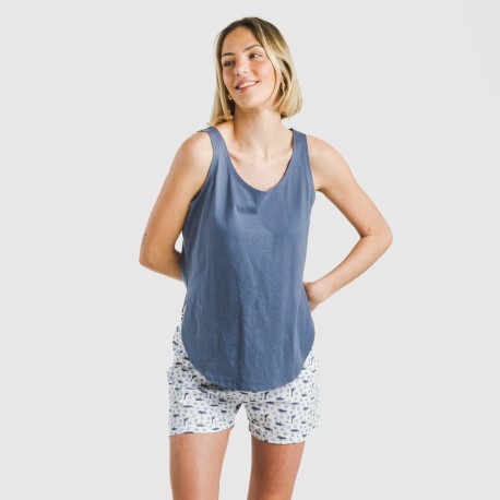 Pigiama corto canotta cotone Saachi blu