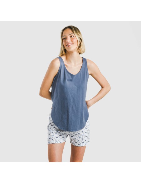 Pigiama corto canotta cotone Saachi blu Pigiama corto canotta cotone Saachi blu