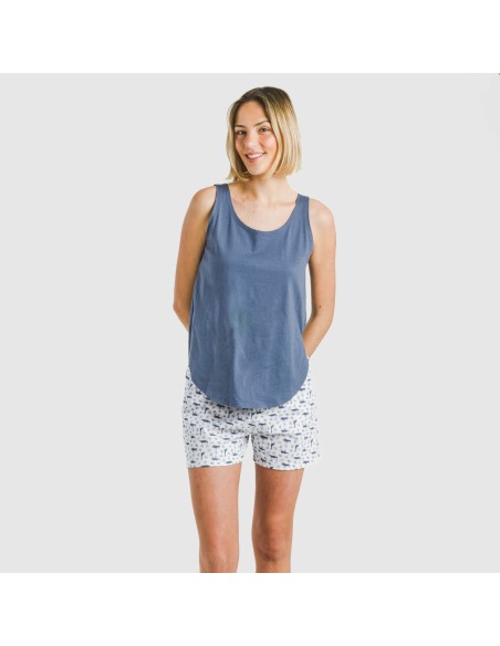 Pigiama corto canotta cotone Saachi blu Pigiama corto canotta cotone Saachi blu