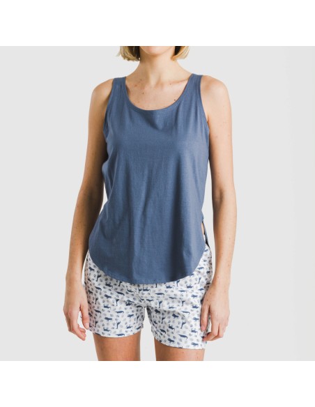 Pigiama corto canotta cotone Saachi blu Pigiama corto canotta cotone Saachi blu
