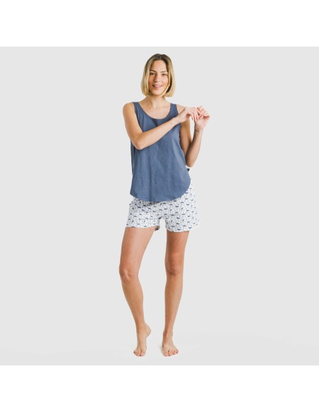 Pigiama corto canotta cotone Saachi blu Pigiama corto canotta cotone Saachi blu