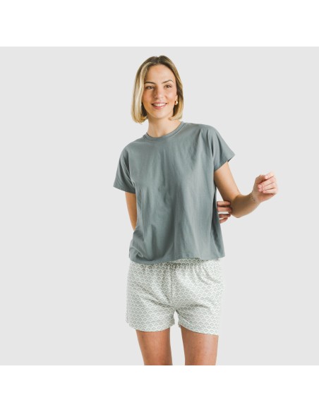 Pigiama corto manica ampia cotone Xenia verde azulado Pigiama corto manica ampia cotone Xenia verde azulado