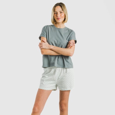 Pigiama corto manica ampia cotone Xenia verde azulado