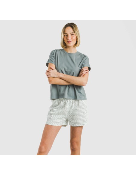 Pigiama corto manica ampia cotone Xenia verde azulado Pigiama corto manica ampia cotone Xenia verde azulado