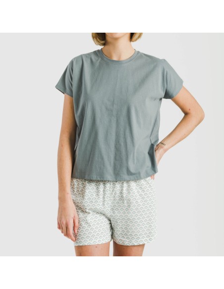 Pigiama corto manica ampia cotone Xenia verde azulado Pigiama corto manica ampia cotone Xenia verde azulado
