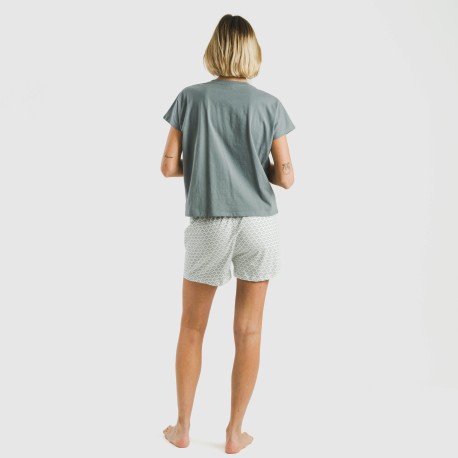 Pigiama corto manica ampia cotone Xenia verde azulado