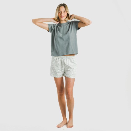 Pigiama corto manica ampia cotone Xenia verde azulado