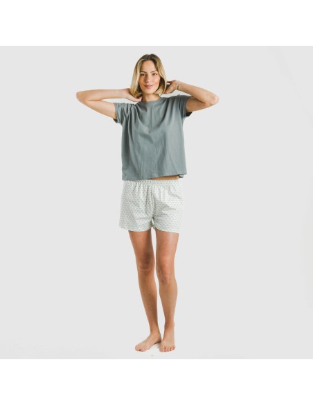 Pigiama corto manica ampia cotone Xenia verde azulado Pigiama corto manica ampia cotone Xenia verde azulado