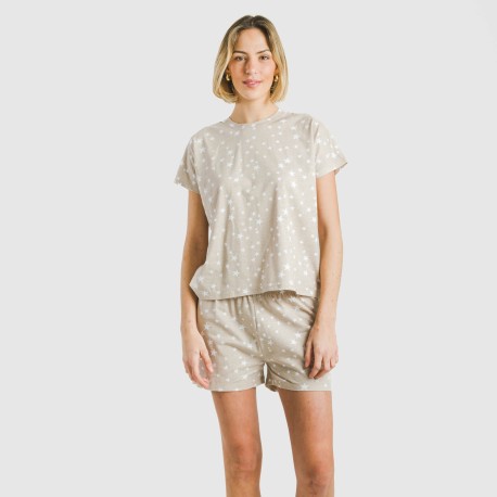 Pigiama corto manica ampia cotone Estrellita sabbia