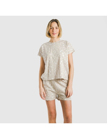Pigiama corto manica ampia cotone Estrellita sabbia Pigiama corto manica ampia cotone Estrellita sabbia