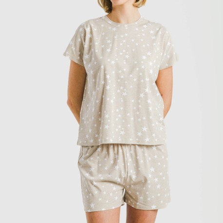 Pigiama corto manica ampia cotone Estrellita sabbia