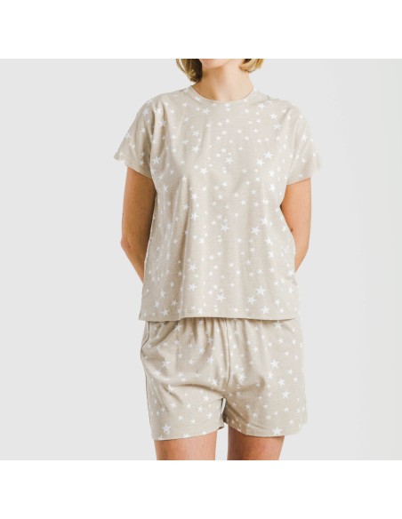 Pigiama corto manica ampia cotone Estrellita sabbia Pigiama corto manica ampia cotone Estrellita sabbia