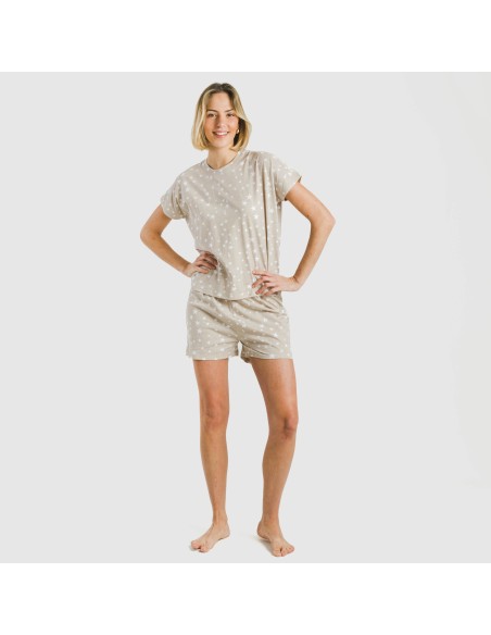 Pigiama corto manica ampia cotone Estrellita sabbia Pigiama corto manica ampia cotone Estrellita sabbia