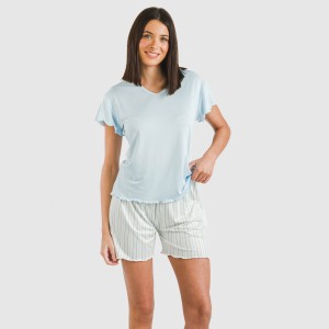 Pigiama corto manica ampia soft Raya Bill celeste