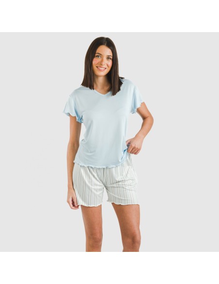 Pigiama corto manica ampia soft Raya Bill celeste Pigiama corto manica ampia soft Raya Bill celeste