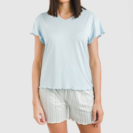 Pigiama corto manica ampia soft Raya Bill celeste