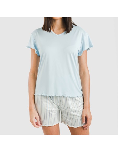 Pigiama corto manica ampia soft Raya Bill celeste Pigiama corto manica ampia soft Raya Bill celeste