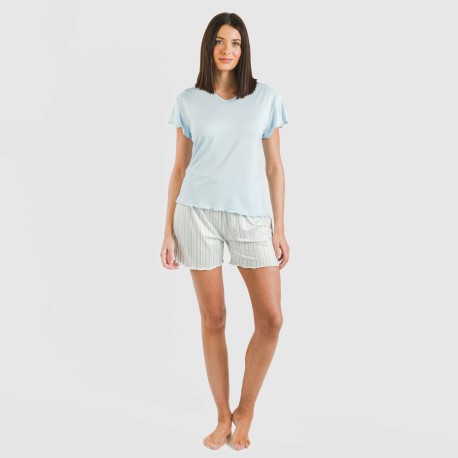 Pigiama corto manica ampia soft Raya Bill celeste