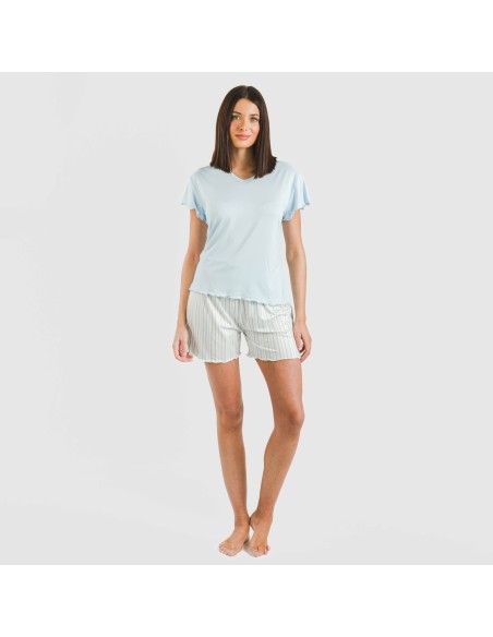 Pigiama corto manica ampia soft Raya Bill celeste Pigiama corto manica ampia soft Raya Bill celeste