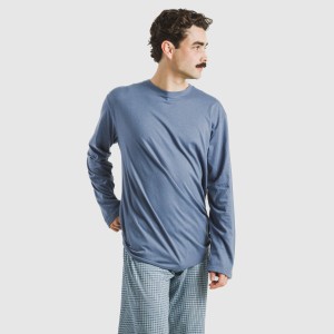 Pigiama lungo uomo cotone Cuadro Kike blu 2