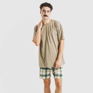 Pigiama corto cotone uomo Cuadro Noric sabbia 2