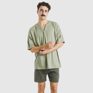 Pigiama corto uomo con bottoni verde chiaro - verde scuro