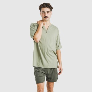 Pigiama corto uomo con bottoni verde chiaro - verde scuro 2