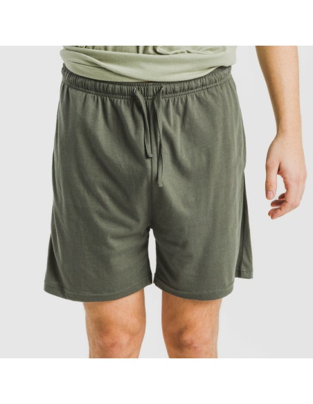 Pigiama corto uomo con bottoni verde chiaro - verde scuro