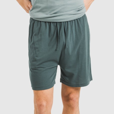 Pigiama corto uomo con bottoni verde azzurro chiaro - scuro