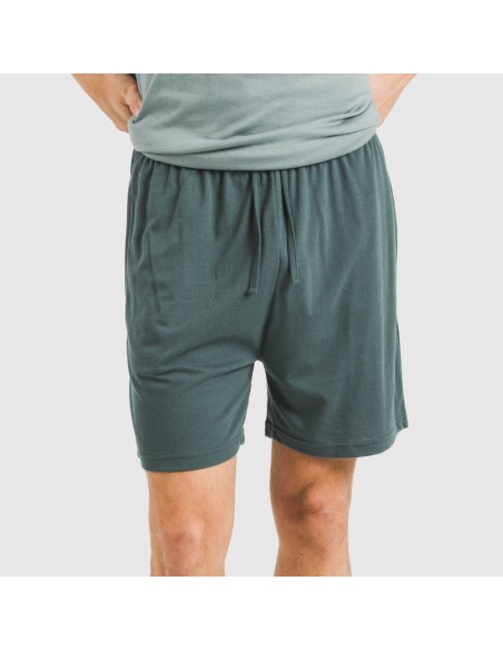 Pigiama corto uomo con bottoni verde azzurro chiaro - scuro