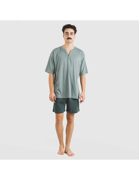 Pigiama corto uomo con bottoni verde azzurro chiaro - scuro