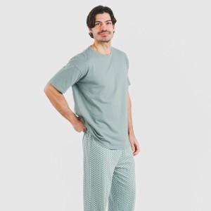 Pigiama lungo manica corta uomo cotone Sassy turchese 2