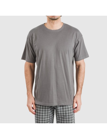 Pigiama lungo manica corta uomo cotone Cuadro Roberto grigio